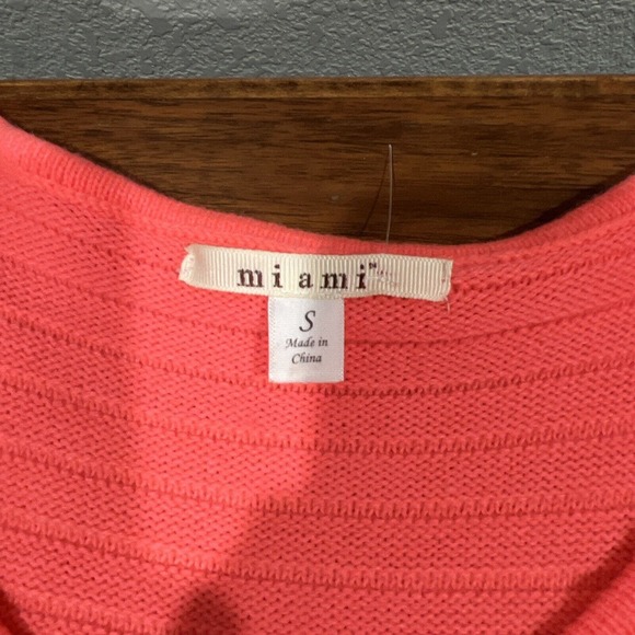 Miami Dress Women Small Short Sleeve Sweater Dress Bright Coral Pink Knee Length - Picture 9 of 14